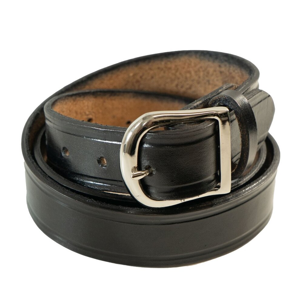 Vintage Black Leather Cowboy Belt Western Silver Tone Brass Buckle Heritage Belt